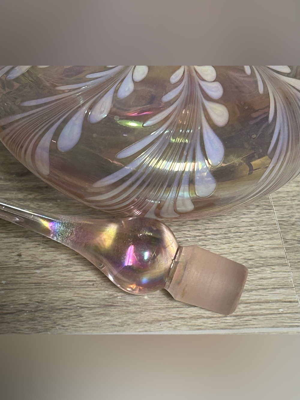 Vintage Crystal Clear Pink Iridescent Art Glass Perfume Bottle - Picture 5 of 9